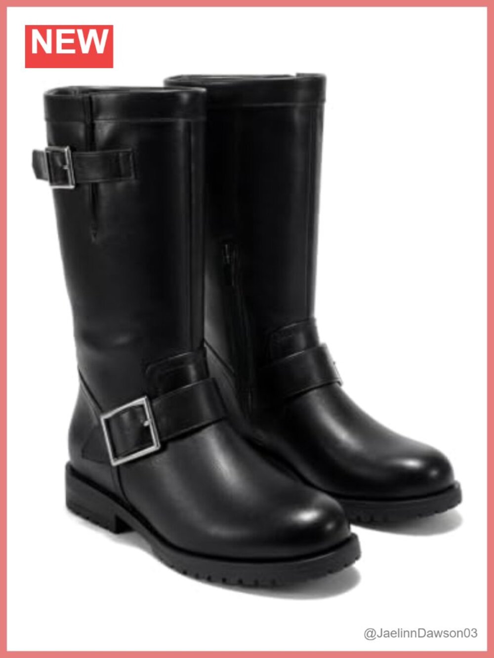 Coutgo Womens Mid Calf Combat Boots Faux Leather Low Heel Zipper Moto